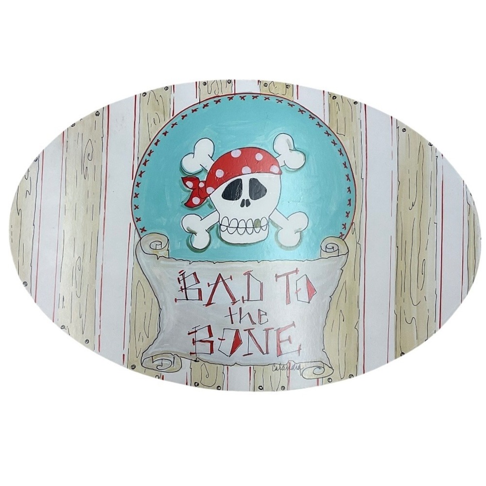 Lane Dee Signs Hand Painted Pirate Skull Bad To The Bone Calandia Wall Decor‎